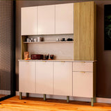 Alacena Slow Castaño y Beige 200x161cm con Ocho Puertas y con Un Cajón - ALACENAS Y MUEBLES MICROONDAS | Bylmo