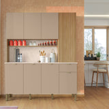 Alacena Slow Castaño y Beige 200x161cm con Ocho Puertas y con Un Cajón - ALACENAS Y MUEBLES MICROONDAS | Bylmo