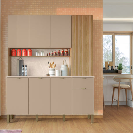 Alacena Slow Castaño y Beige 200x161cm con Ocho Puertas y con Un Cajón - ALACENAS Y MUEBLES MICROONDAS | Bylmo