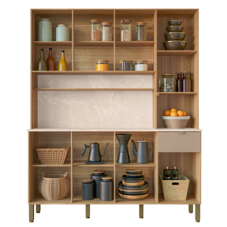 Alacena Slow Castaño y Beige 200x161cm con Ocho Puertas y con Un Cajón - ALACENAS Y MUEBLES MICROONDAS | Bylmo