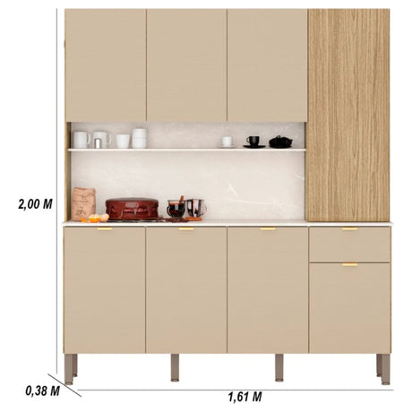 Alacena Slow Castaño y Beige 200x161cm con Ocho Puertas y con Un Cajón - ALACENAS Y MUEBLES MICROONDAS | Bylmo