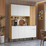 Alacena Slow Castaño y Blanco 200x161cm con Ocho Puertas y con Un Cajón - ALACENAS Y MUEBLES MICROONDAS | Bylmo