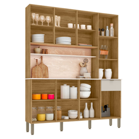 Alacena Slow Castaño y Blanco 200x161cm con Ocho Puertas y con Un Cajón - ALACENAS Y MUEBLES MICROONDAS | Bylmo