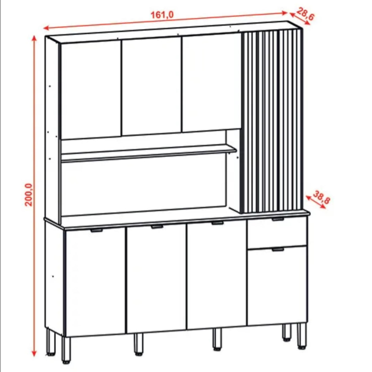 Alacena Slow Castaño y Blanco 200x161cm con Ocho Puertas y con Un Cajón - ALACENAS Y MUEBLES MICROONDAS | Bylmo