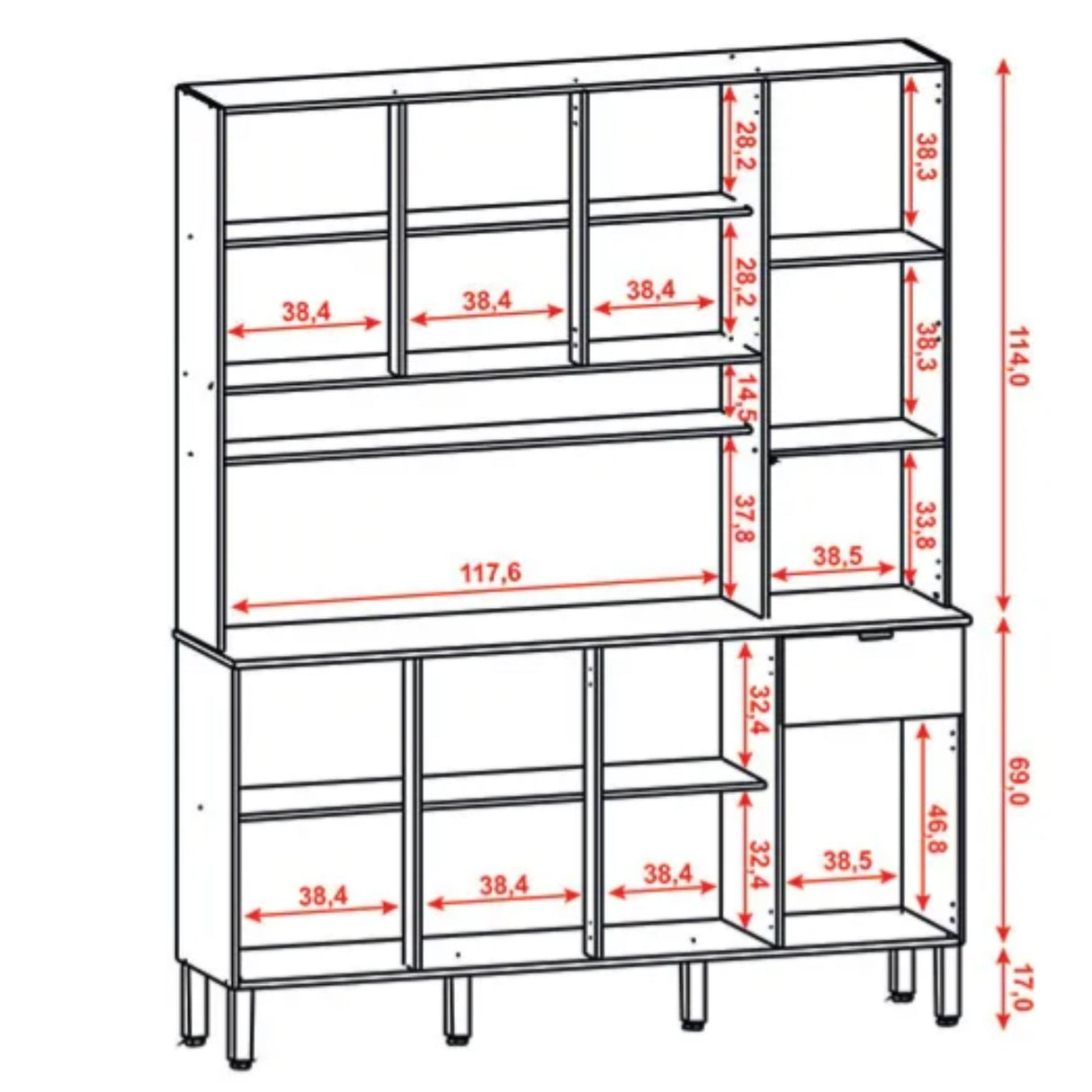 Alacena Slow Castaño y Blanco 200x161cm con Ocho Puertas y con Un Cajón - ALACENAS Y MUEBLES MICROONDAS | Bylmo