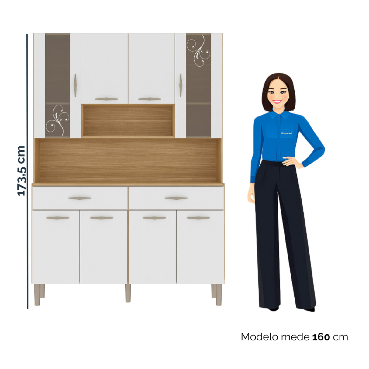 Alacena Golden Plus Castaño y Blanco 120x173cm con Ocho Puertas y con Dos Cajones - ALACENAS Y MUEBLES MICROONDAS | Bylmo