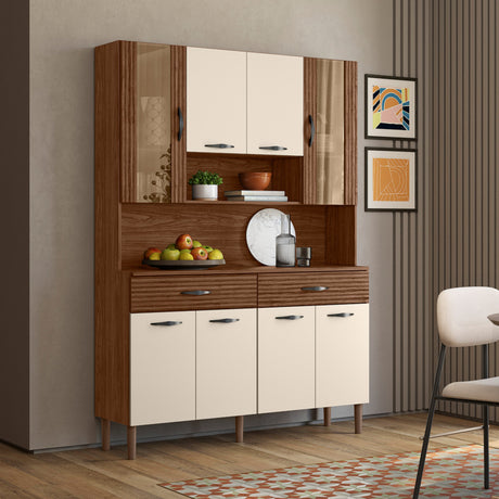 Alacena Golden Plus Castaño 120x173cm con Ocho Puertas y con Dos Cajones - ALACENAS Y MUEBLES MICROONDAS | Bylmo