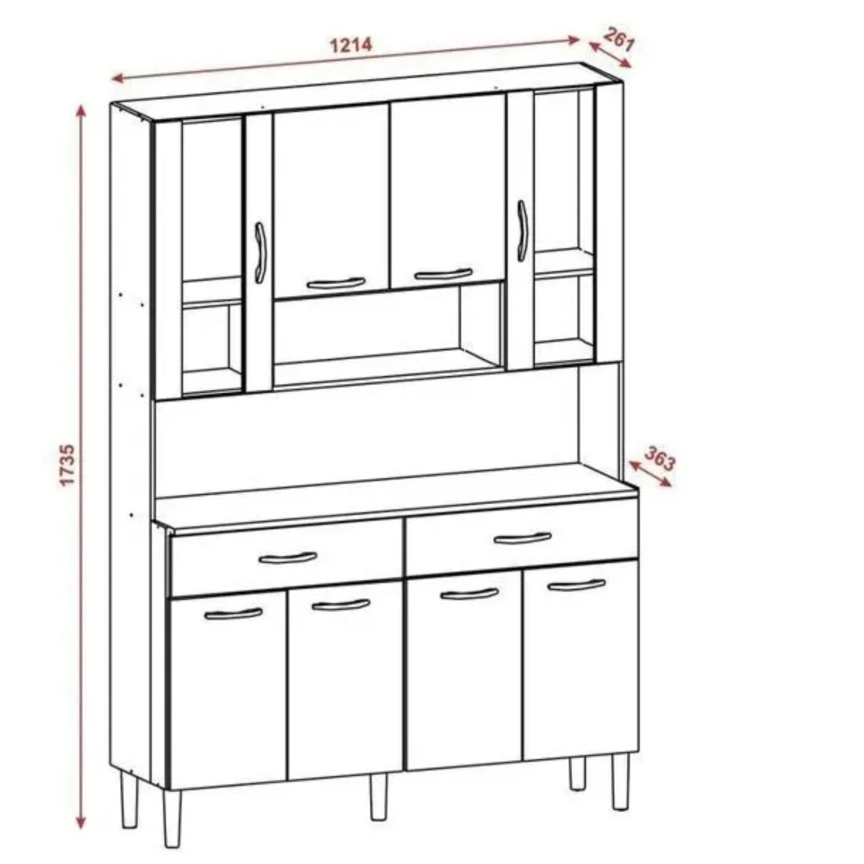 Alacena Golden Plus Castaño 120x173cm con Ocho Puertas y con Dos Cajones - ALACENAS Y MUEBLES MICROONDAS | Bylmo
