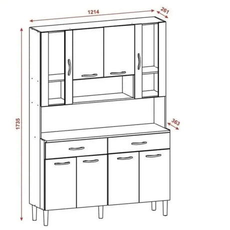 Alacena Golden Plus Castaño 120x173cm con Ocho Puertas y con Dos Cajones - ALACENAS Y MUEBLES MICROONDAS | Bylmo