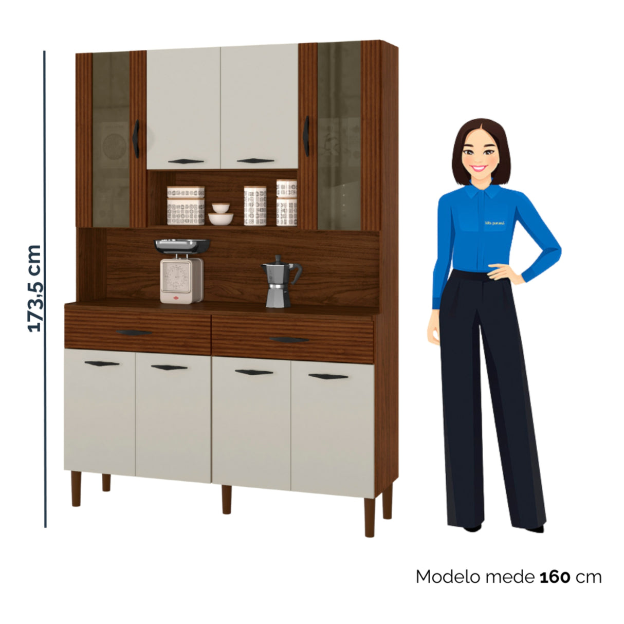 Alacena Golden Plus Castaño 120x173cm con Ocho Puertas y con Dos Cajones - ALACENAS Y MUEBLES MICROONDAS | Bylmo