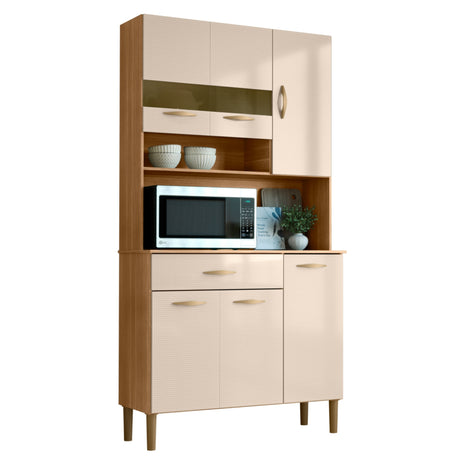 Alacena Vouge Light Castaño y Beige 90x176cm con Seis Puertas y con Un Cajón - ALACENAS Y MUEBLES MICROONDAS | Bylmo