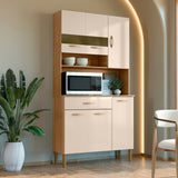 Alacena Vouge Light Castaño y Beige 90x176cm con Seis Puertas y con Un Cajón - ALACENAS Y MUEBLES MICROONDAS | Bylmo