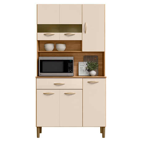 Alacena Vouge Light Castaño y Beige 90x176cm con Seis Puertas y con Un Cajón - ALACENAS Y MUEBLES MICROONDAS | Bylmo