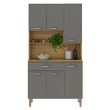 Alacena Juri Castaño y Gris 90x173cm con Seis Puertas y con Un Cajón
