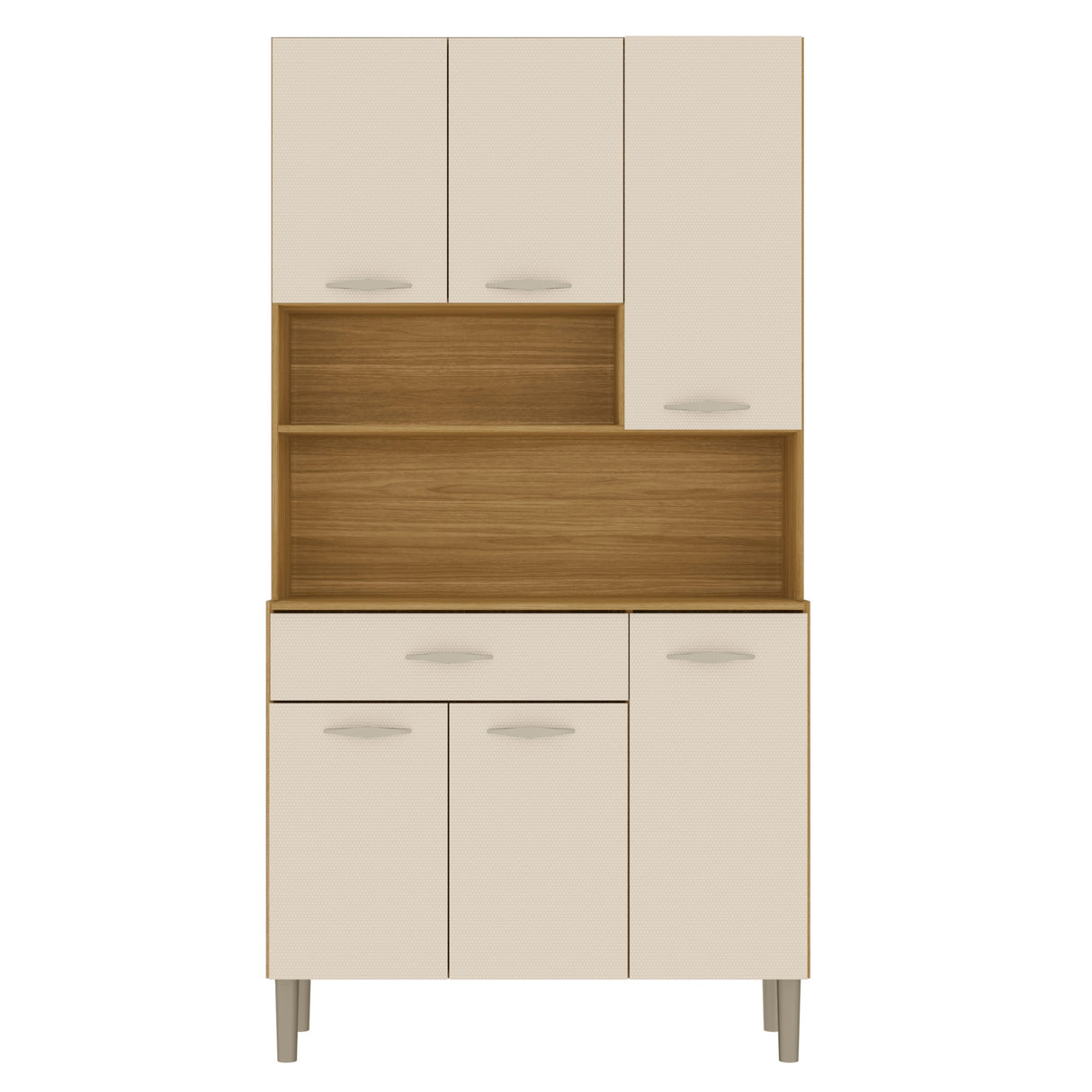Alacena Juri Castaño y Beige 90x173cm con Seis Puertas y con Un Cajón - ALACENAS Y MUEBLES MICROONDAS | Bylmo