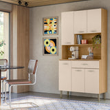 Alacena Juri Castaño y Beige 90x173cm con Seis Puertas y con Un Cajón - ALACENAS Y MUEBLES MICROONDAS | Bylmo