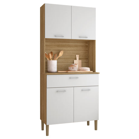 Alacena Cris Castaño y Blanco 86x171cm con Cuatro Puertas y con Un Cajón - ALACENAS Y MUEBLES MICROONDAS | Bylmo