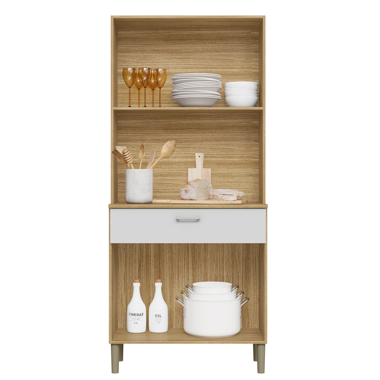 Alacena Cris Castaño y Blanco 86x171cm con Cuatro Puertas y con Un Cajón - ALACENAS Y MUEBLES MICROONDAS | Bylmo