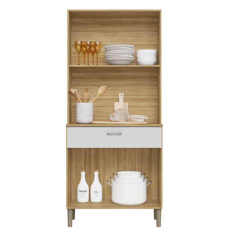 Alacena Cris Castaño y Blanco 86x171cm con Cuatro Puertas y con Un Cajón - ALACENAS Y MUEBLES MICROONDAS | Bylmo