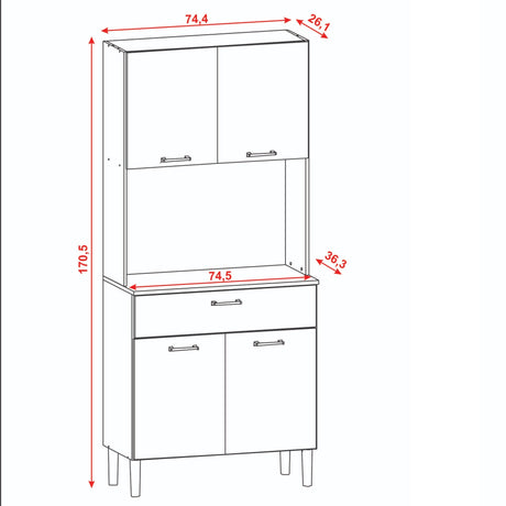 Alacena Cris Castaño y Blanco 86x171cm con Cuatro Puertas y con Un Cajón - ALACENAS Y MUEBLES MICROONDAS | Bylmo