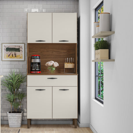 Alacena Cris Castaño y Beige 86x171cm con Cuatro Puertas y con Un Cajón - ALACENAS Y MUEBLES MICROONDAS | Bylmo