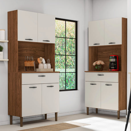 Alacena Cris Castaño y Beige 86x171cm con Cuatro Puertas y con Un Cajón - ALACENAS Y MUEBLES MICROONDAS | Bylmo