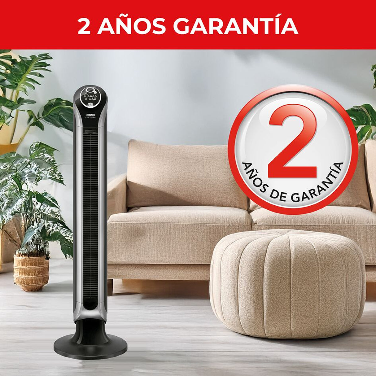 Ventilador de Torre Samurai Eole Infinite Plateado 28x100cm de Tres Velocidades con Control Remoto con Pantalla Digital y con Temporizador - VENTILADORES | Bylmo