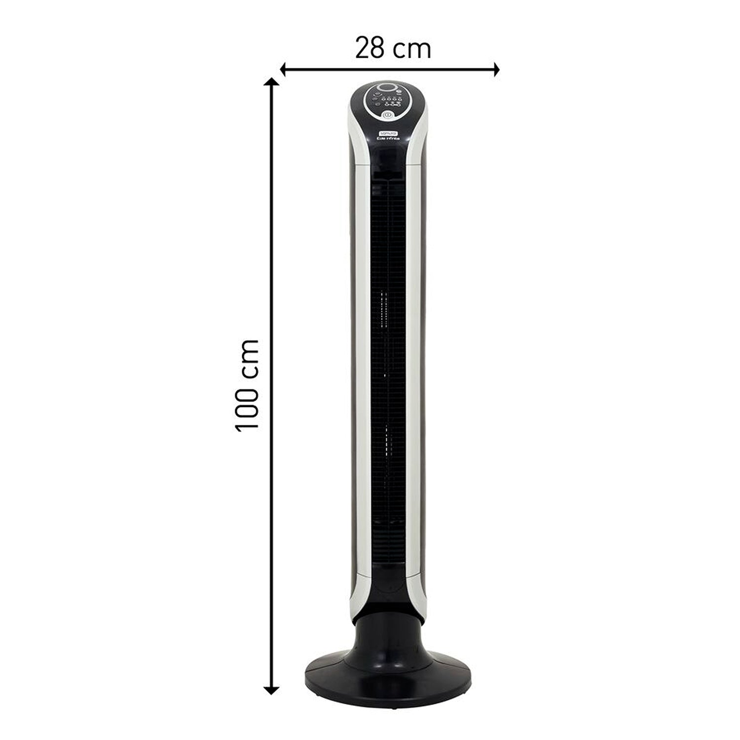 Ventilador de Torre Samurai Eole Infinite Plateado 28x100cm de Tres Velocidades con Control Remoto con Pantalla Digital y con Temporizador - VENTILADORES | Bylmo