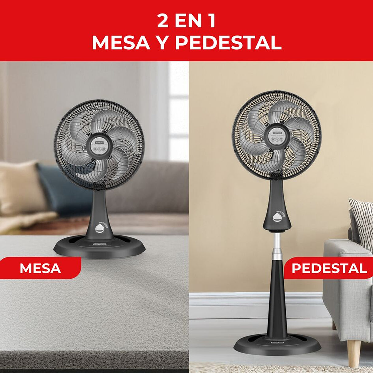 Ventilador 2 en 1 Samurai Turbo Silence Negro 40x122cm de Tres Velocidades - VENTILADORES | Bylmo