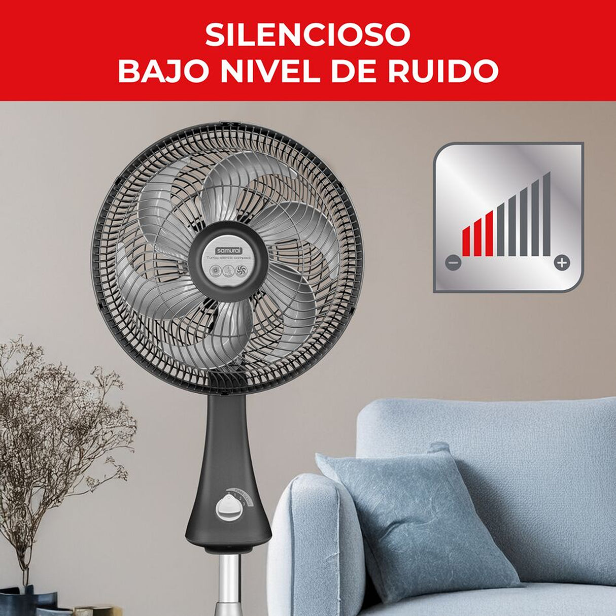 Ventilador 2 en 1 Samurai Turbo Silence Negro 40x122cm de Tres Velocidades - VENTILADORES | Bylmo