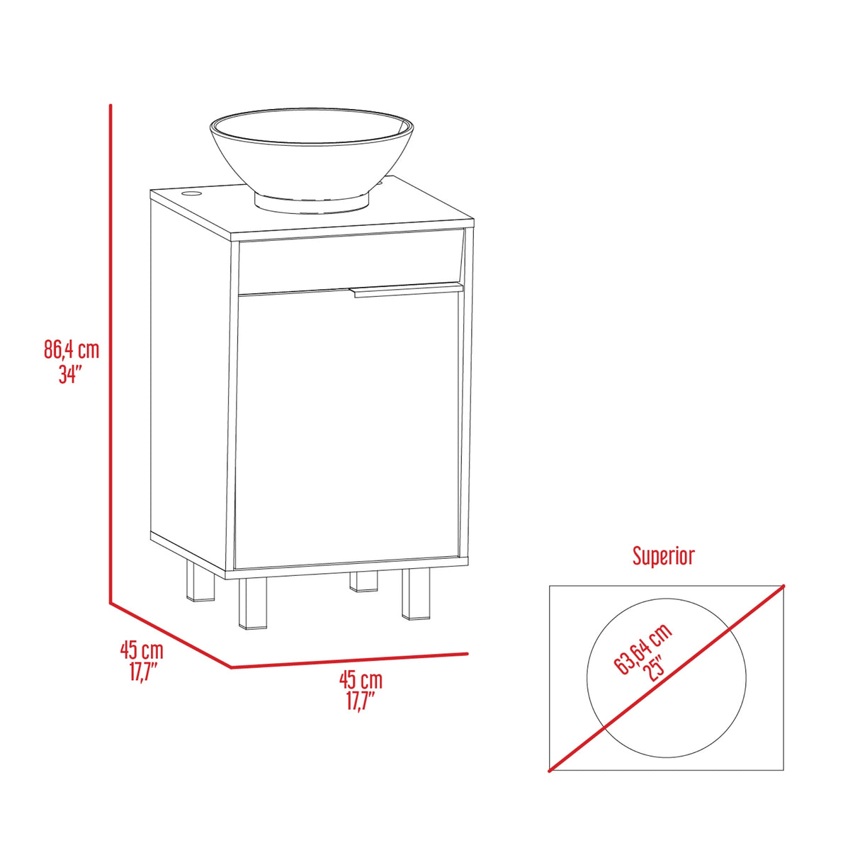 Mueble para Lavamanos Carter Bardolino 45.2x86.4cm Individual con Lavamanos de Sobreponer y con Patas - MUEBLES PARA LAVAMANOS | Bylmo