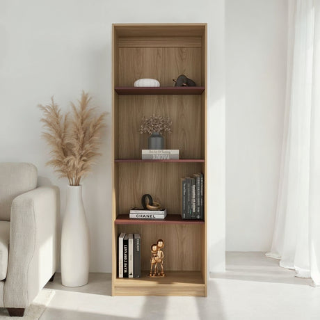 Estantería Home Fresno Europeo y Burdeos 62.8x180.6cm Rectangular con Cuatro Compartimiento y Tres Entrepaños - BIBLIOTECAS Y ESTANTERIAS | Bylmo