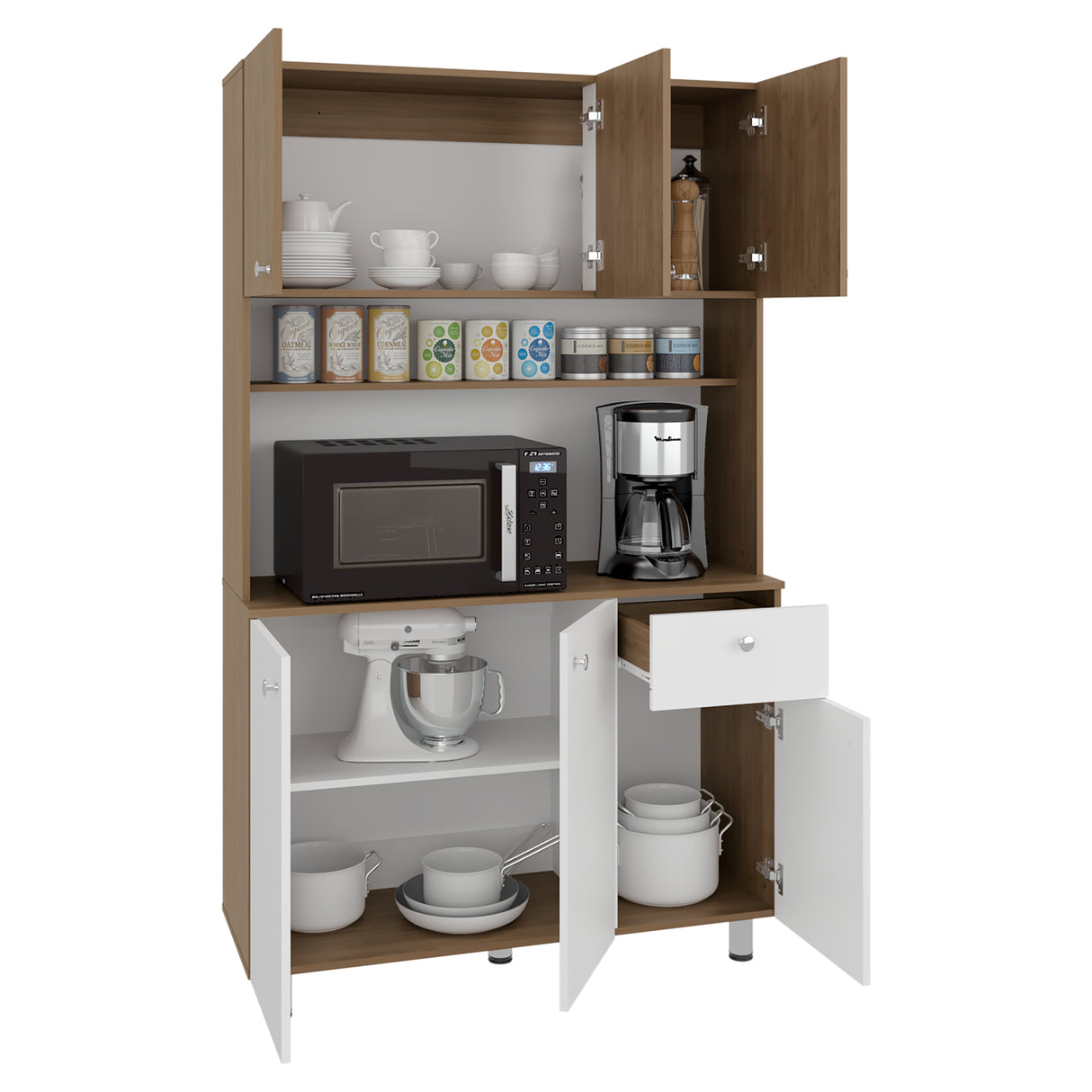 Alacena Wilson Blanco y Fresno 111x185cm Con Espacio para Microondas y con Seis Puertas - ALACENAS Y MUEBLES MICROONDAS | Bylmo