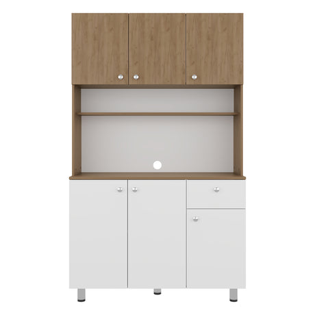 Alacena Wilson Blanco y Fresno 111x185cm Con Espacio para Microondas y con Seis Puertas - ALACENAS Y MUEBLES MICROONDAS | Bylmo