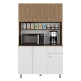 Alacena Wilson Blanco y Fresno 111x185cm Con Espacio para Microondas y con Seis Puertas - ALACENAS Y MUEBLES MICROONDAS | Bylmo