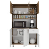 Alacena Wilson Blanco y Fresno 111x185cm Con Espacio para Microondas y con Seis Puertas - ALACENAS Y MUEBLES MICROONDAS | Bylmo