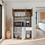 Alacena Wilson Blanco y Fresno 111x185cm Con Espacio para Microondas y con Seis Puertas - ALACENAS Y MUEBLES MICROONDAS | Bylmo