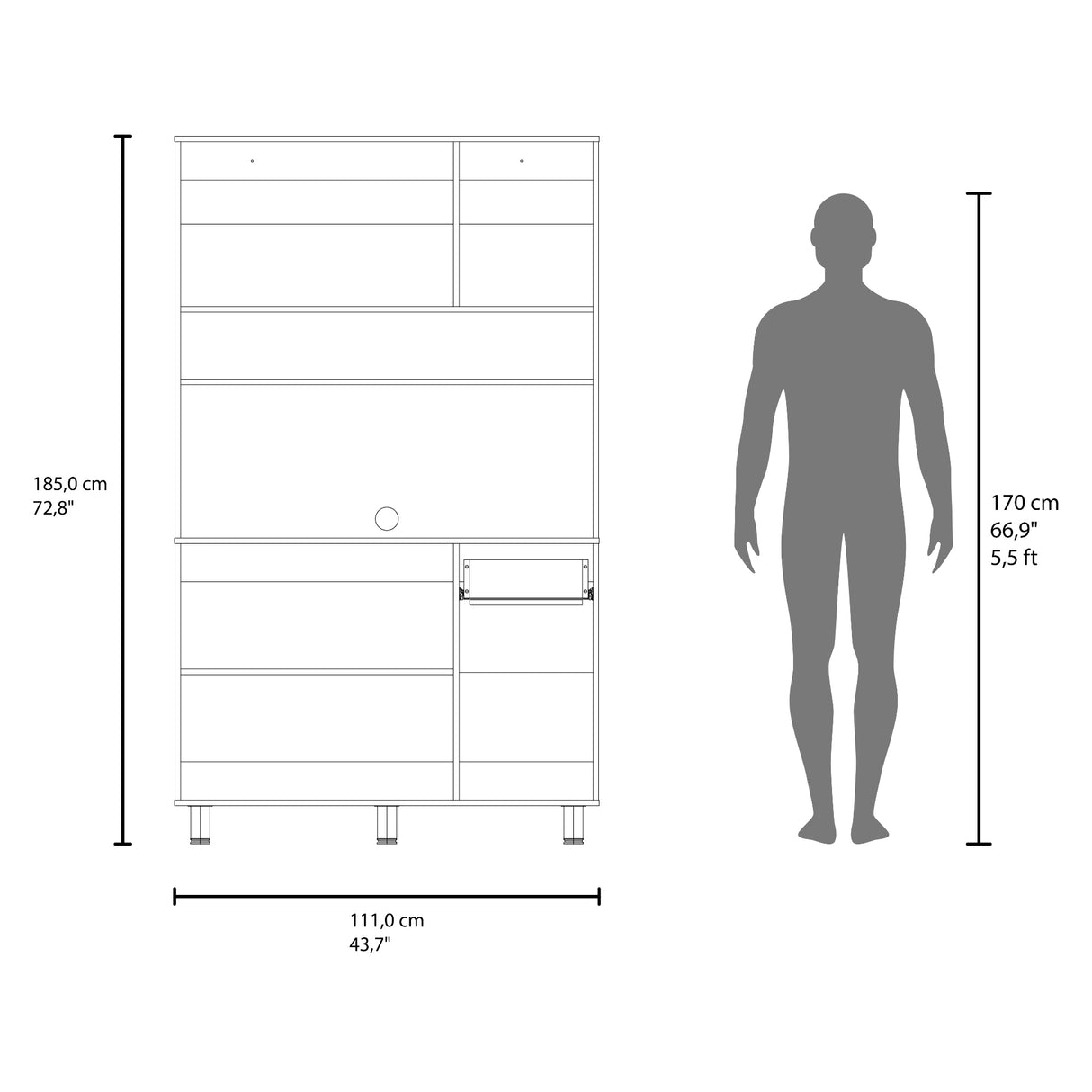 Alacena Wilson Blanco y Fresno 111x185cm Con Espacio para Microondas y con Seis Puertas - ALACENAS Y MUEBLES MICROONDAS | Bylmo