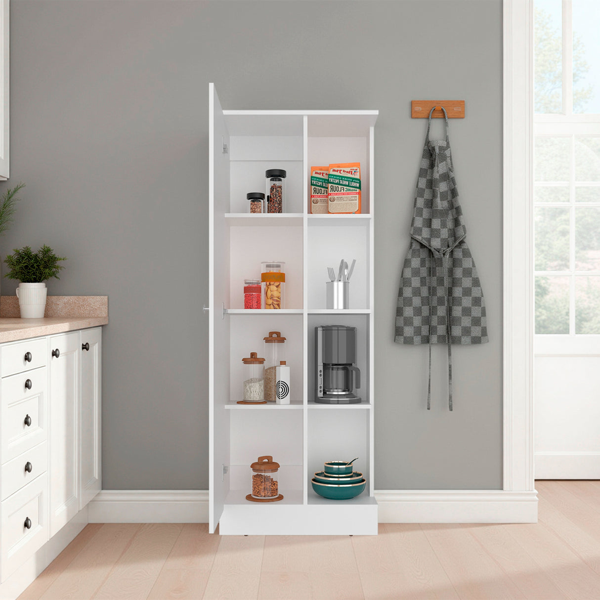 Alacena Ayora Blanco 60x160.6cm y con Una Puerta - ALACENAS Y MUEBLES MICROONDAS | Bylmo