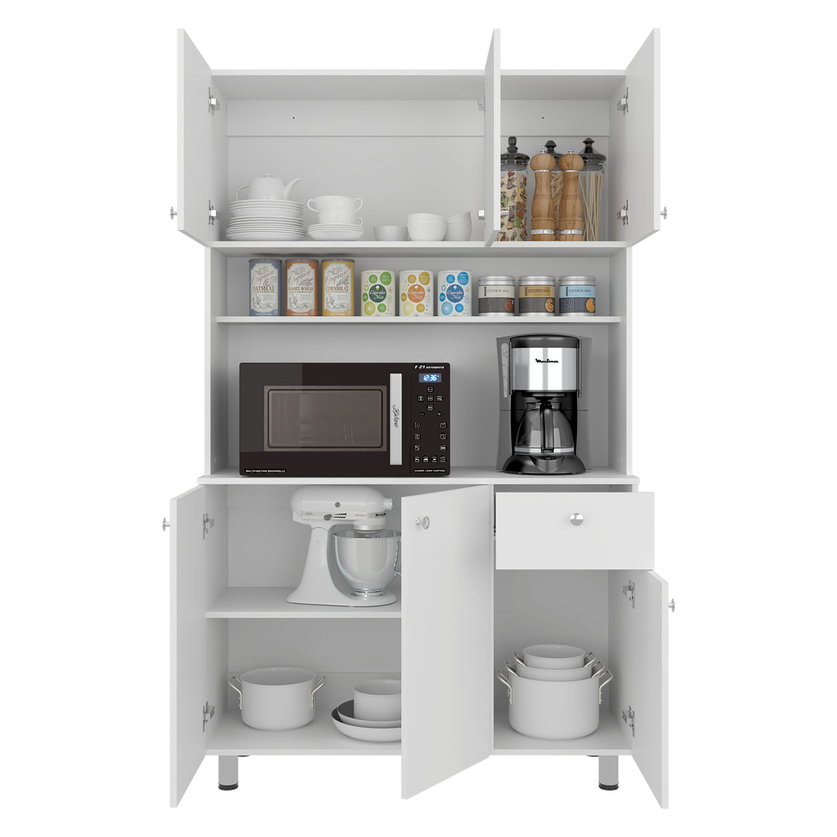 Alacena Wilson Blanco 111x185cm Con Espacio para Microondas y con Seis Puertas - ALACENAS Y MUEBLES MICROONDAS | Bylmo