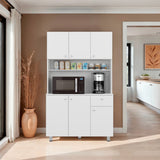 Alacena Wilson Blanco 111x185cm Con Espacio para Microondas y con Seis Puertas - ALACENAS Y MUEBLES MICROONDAS | Bylmo