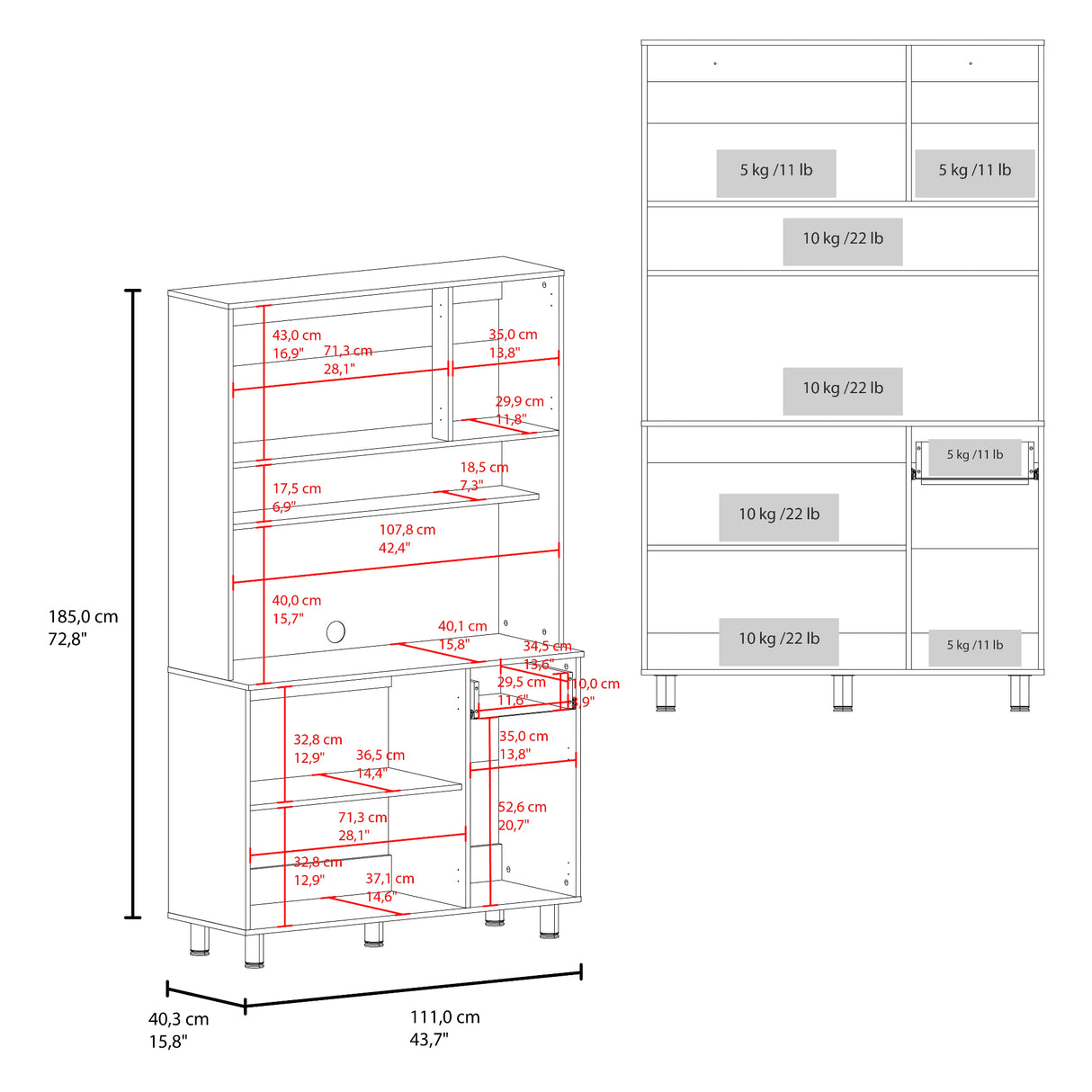 Alacena Wilson Blanco 111x185cm Con Espacio para Microondas y con Seis Puertas - ALACENAS Y MUEBLES MICROONDAS | Bylmo