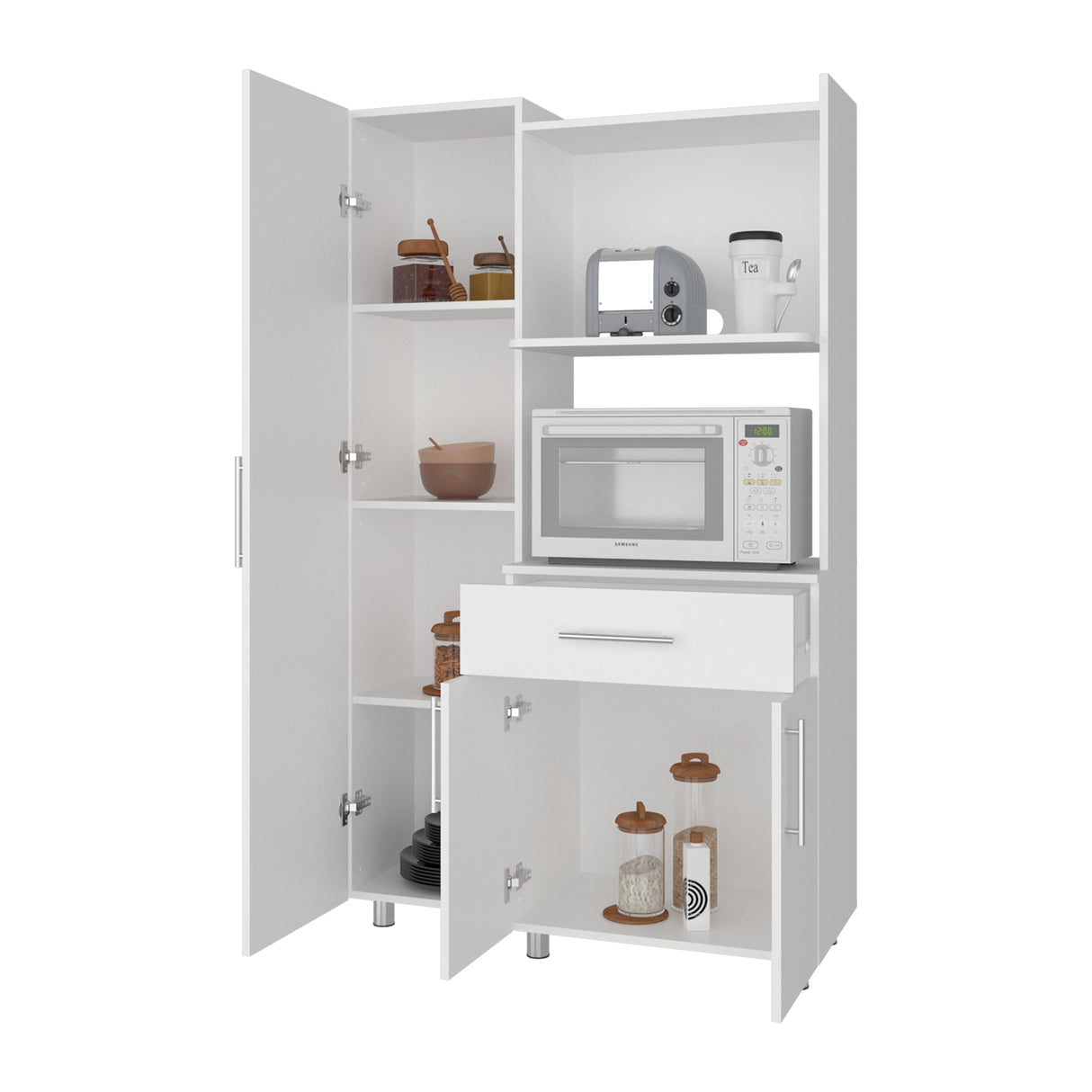 Alacena Pantress Blanco 98x165cm Con Espacio para Microondas y con Tres Puertas - ALACENAS Y MUEBLES MICROONDAS | Bylmo