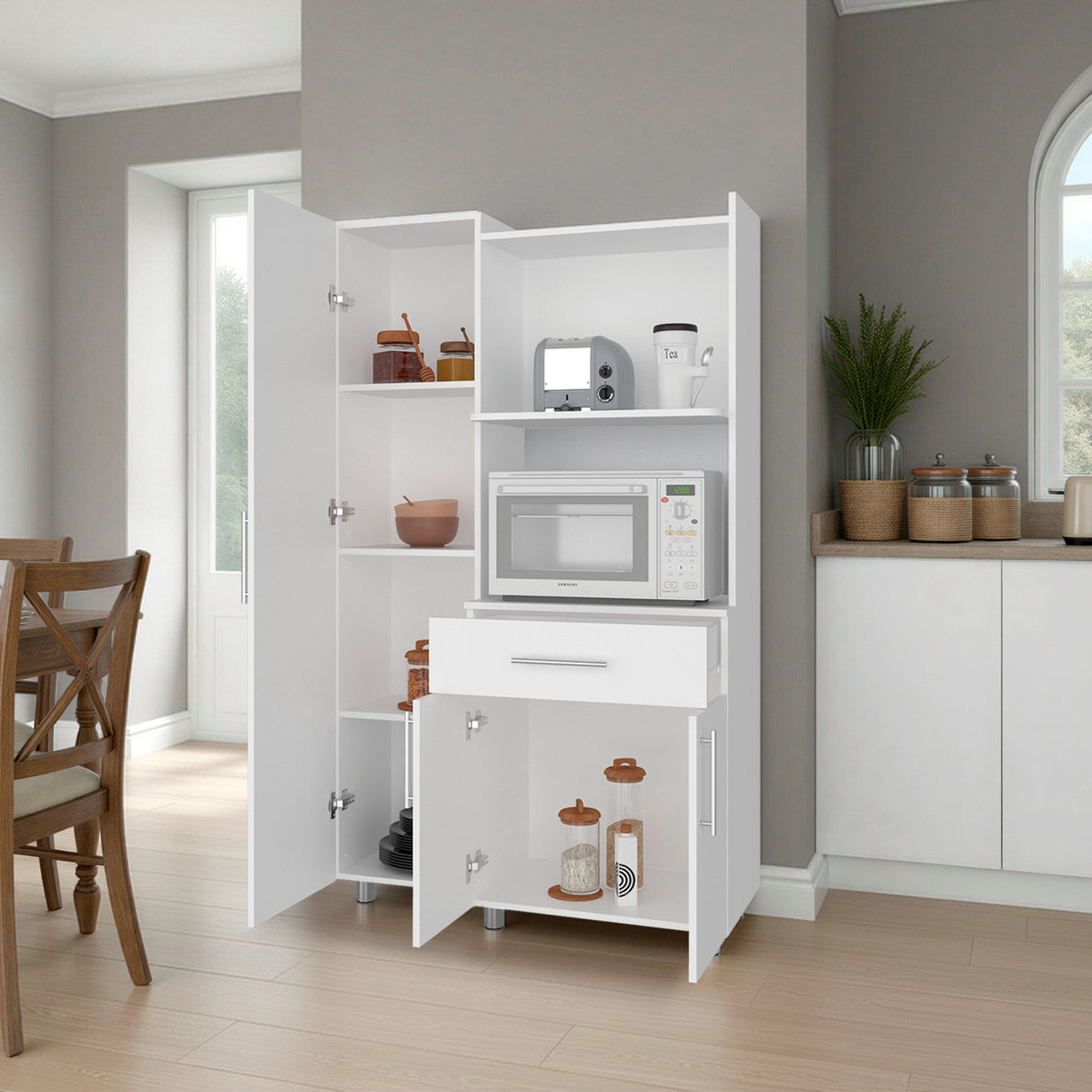 Alacena Pantress Blanco 98x165cm Con Espacio para Microondas y con Tres Puertas - ALACENAS Y MUEBLES MICROONDAS | Bylmo