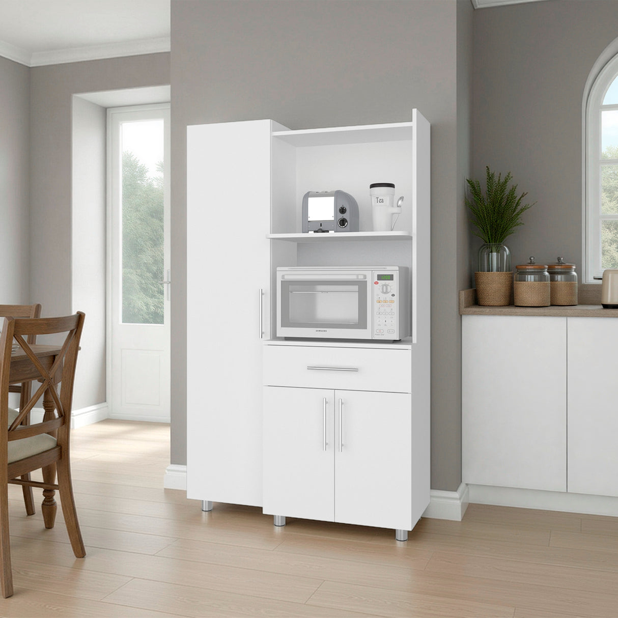 Alacena Pantress Blanco 98x165cm Con Espacio para Microondas y con Tres Puertas - ALACENAS Y MUEBLES MICROONDAS | Bylmo