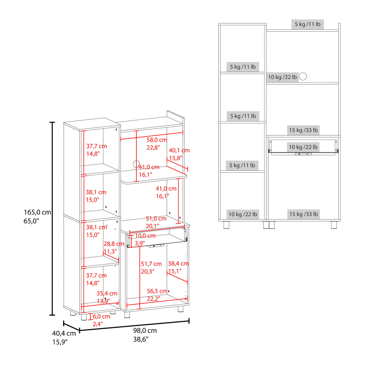 Alacena Pantress Blanco 98x165cm Con Espacio para Microondas y con Tres Puertas - ALACENAS Y MUEBLES MICROONDAS | Bylmo