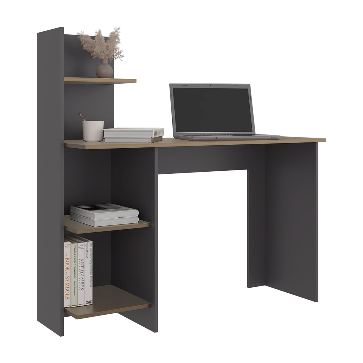 Escritorio Vilna Plomo y Amber 110x110.6cm con Organizador de Libros - ESCRITORIOS | Bylmo