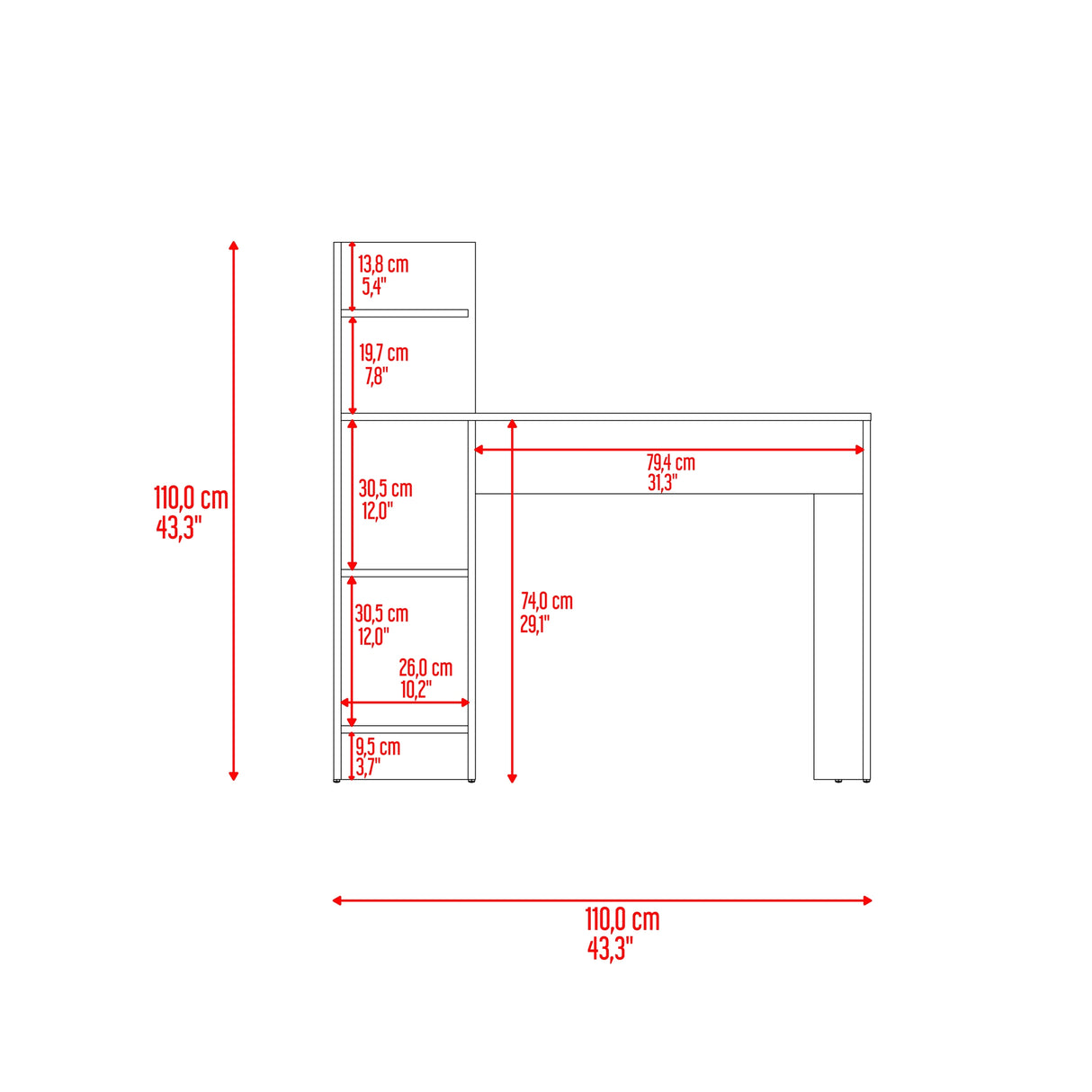 Escritorio Vilna Plomo y Amber 110x110.6cm con Organizador de Libros - ESCRITORIOS | Bylmo