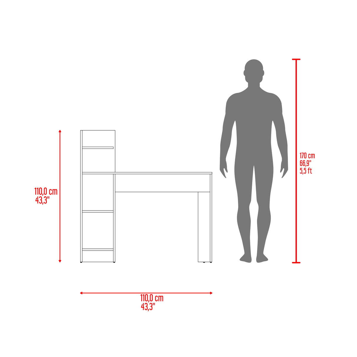 Escritorio Vilna Plomo y Amber 110x110.6cm con Organizador de Libros - ESCRITORIOS | Bylmo