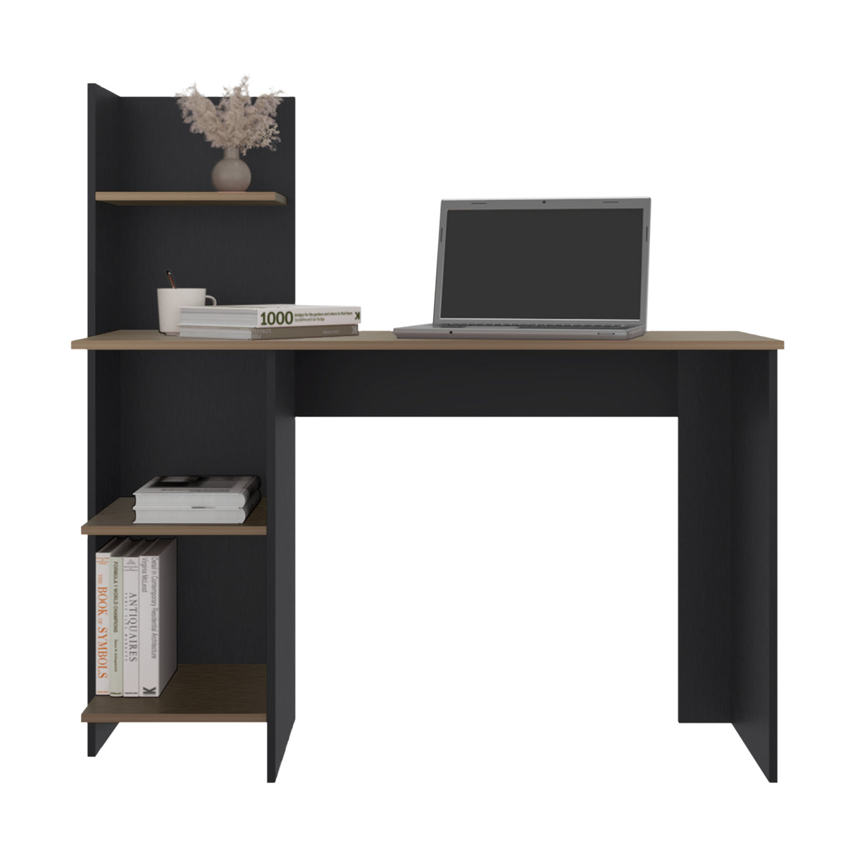 Escritorio Vilna Wengue y Amber 110x110.6cm con Organizador de Libros - ESCRITORIOS | Bylmo